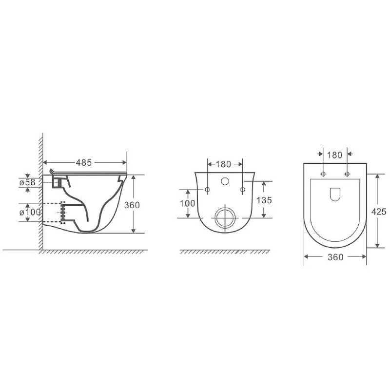 Унитаз GR-4412S (485*360*360) подвесной БЕЗОБОДКОВЫЙ с тонкой крышкой, 1 место