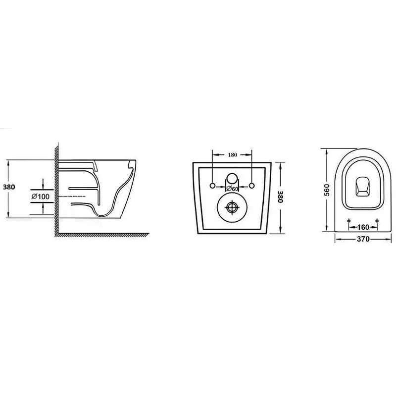 Унитаз GR-4411SQ (520*360*375) подвесной, безободковый, СМЫВ ТОРНАДО БЕСШУМНЫЙ, 1 место