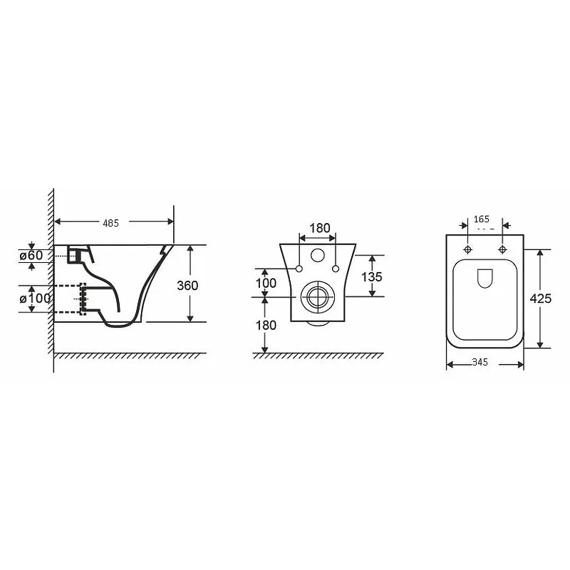 Унитаз GR-4476S Galaxy (485*345*360) подвесной БЕЗОБОДКОВЫЙ с тонкой крышкой, 1 место
