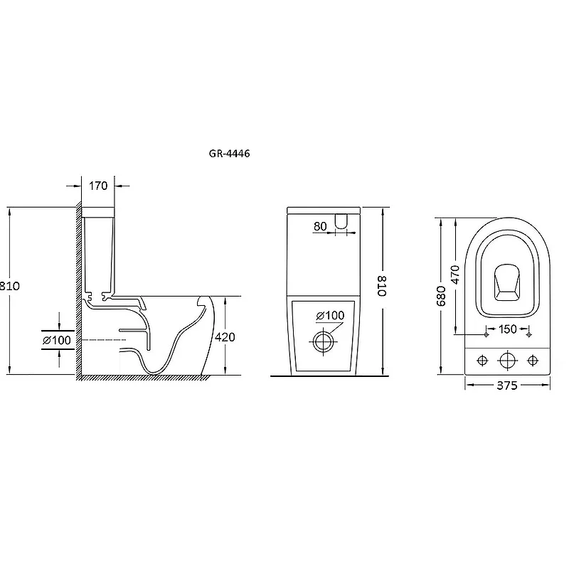 Унитаз GR-4446S (680*375*810) напольный с тонкой крышкой из 2 мест