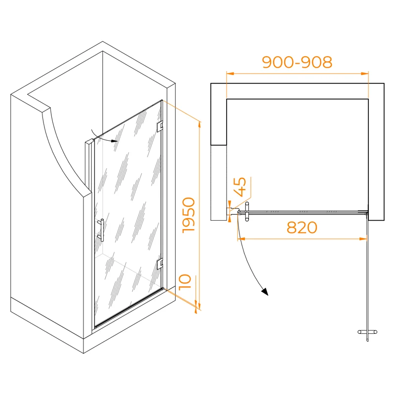 Душевая дверь RGW Hotel HO-011-B 90 350601109-14 профиль Черный стекло прозрачное
