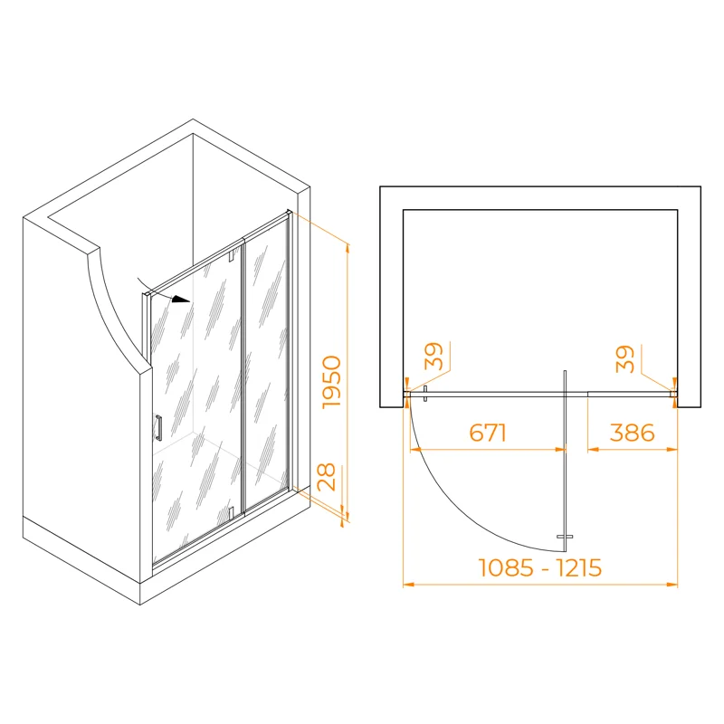 Душевая дверь RGW PA-008, 110 х 195 см, стекло прозрачное, профиль хром, 350800812-11