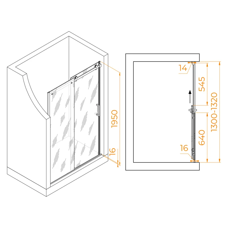 Душевая дверь RGW TO-14, 02071413-11, 130 х 195 см раздвижная, стекло прозрачное, хром