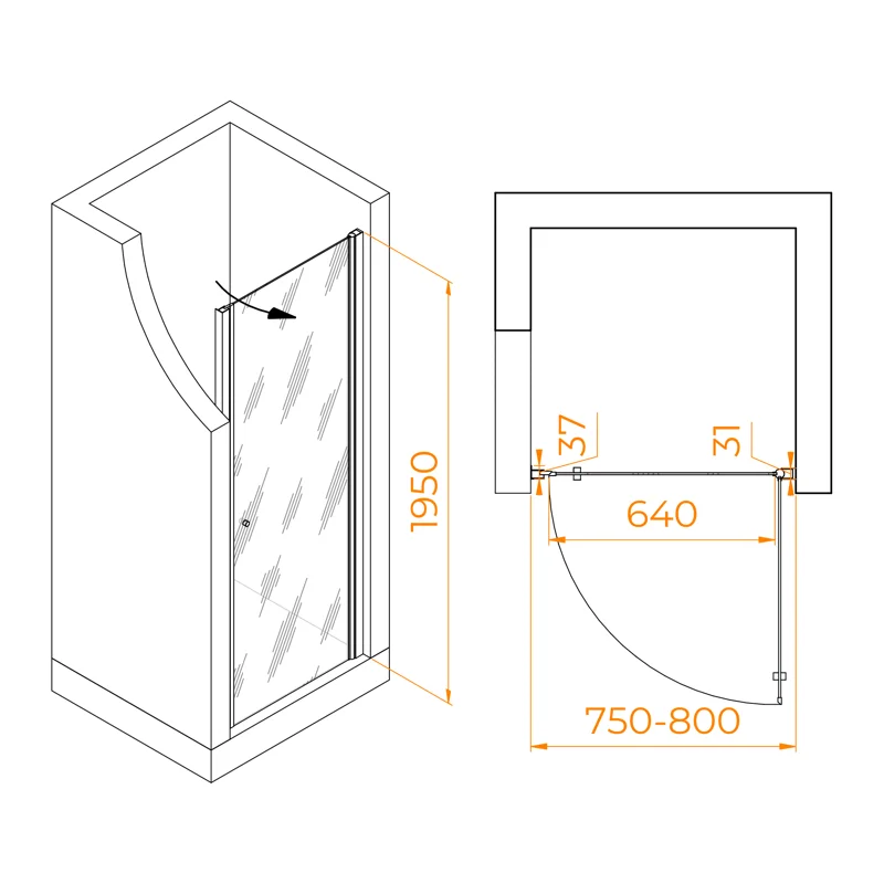 Душевая дверь RGW Dolphin TN-03B 80 54930308-14 профиль Черный стекло прозрачное