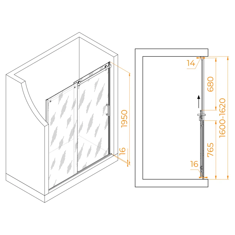 Душевая дверь RGW TO-14, 02071416-11, 160 х 195 см раздвижная, стекло прозрачное, хром