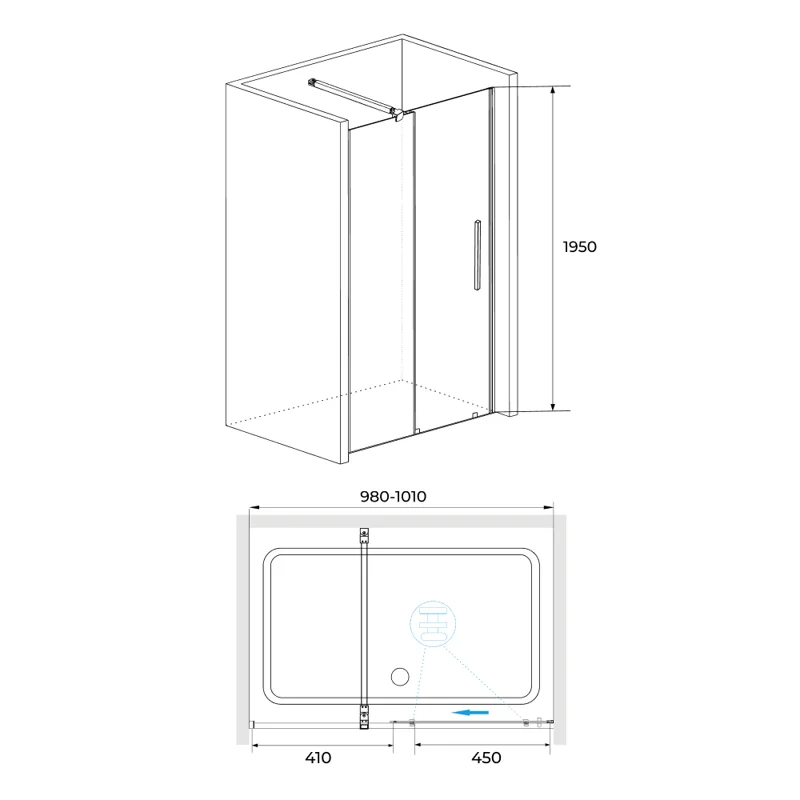 Душевая дверь в нишу RGW Tornado TO-18B 41071810-14, 100 см, стекло прозрачное, профиль черный