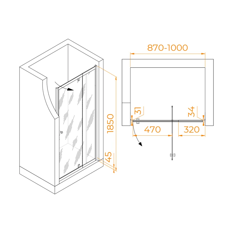 Душевая дверь RGW PA-02 NEW, 90 х 185 см, стекло шиншилла, профиль хром, 41080209-51