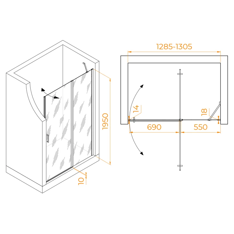 Душевая дверь RGW LE-004Gr 351200413-110, 130 см, стекло прозрачное, профиль серый
