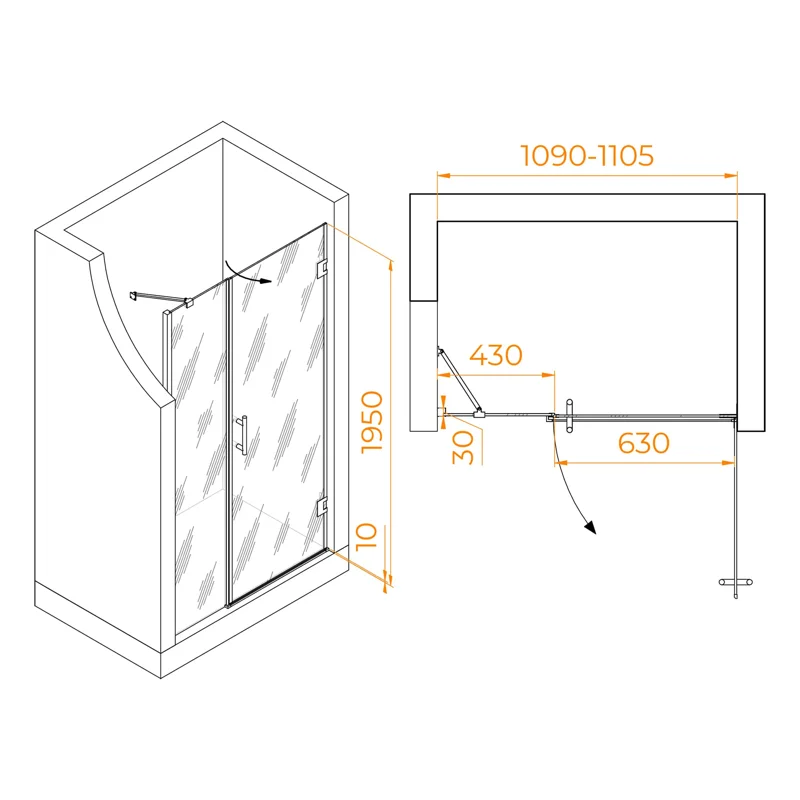 Душевая дверь RGW Hotel HO-012 110 350601211-11 профиль Хром стекло прозрачное