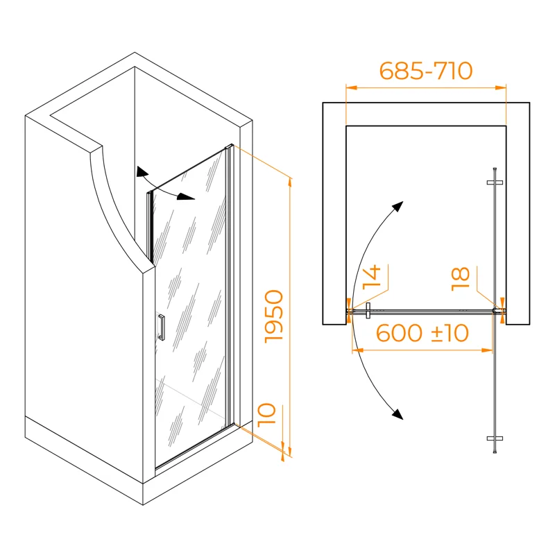 Душевая дверь RGW Leipzig LE-003B 351200307-14, 70 см, стекло прозрачное, профиль черный