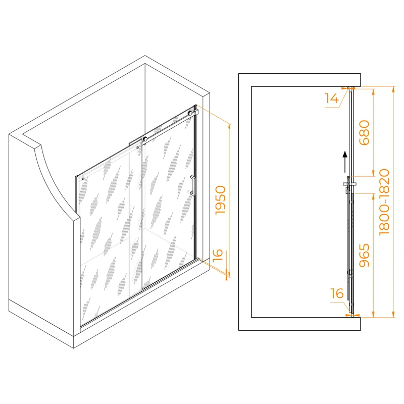 Душевая дверь RGW TO-14, 02071418-11, 180 х 195 см раздвижная, стекло прозрачное, хром