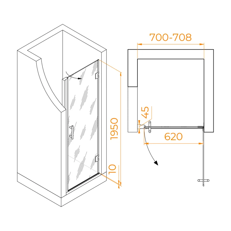 Душевая дверь RGW Hotel HO-011 70 350601107-11 профиль Хром стекло прозрачное