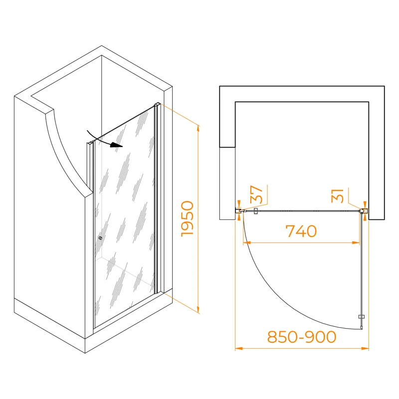 Душевая дверь RGW Dolphin 54930309-101 90x195 стекло текстурное 6 мм
