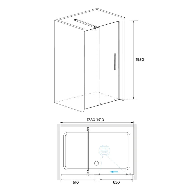 Душевая дверь в нишу RGW Tornado TO-18B 41071814-14, 140 см, стекло прозрачное, профиль черный