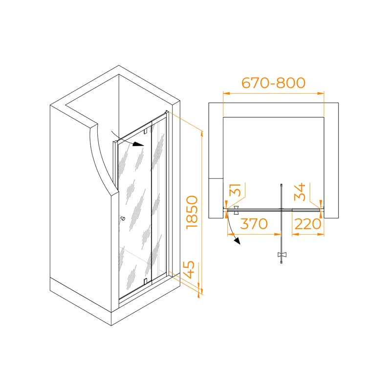 Душевая дверь RGW PA-02B NEW, 70 х 185 см, стекло прозрачное, профиль черный, 41080207-14