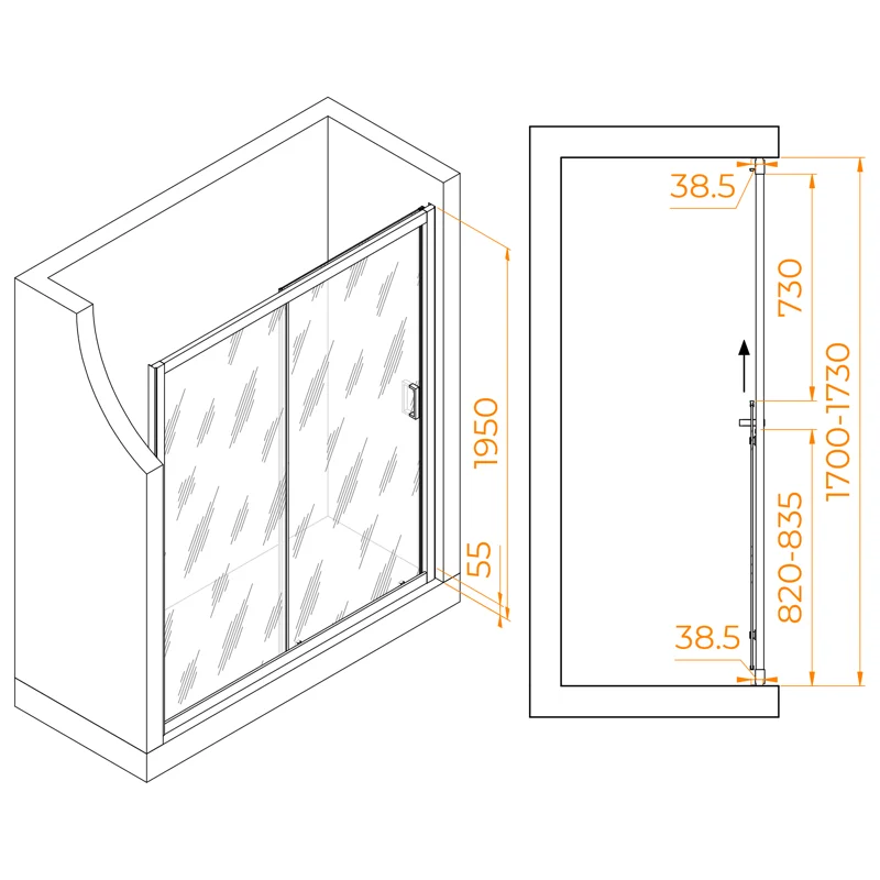 Душевая дверь RGW PA-016, 350801617-11, 170 х 195 см в нишу, раздвижная, стекло прозрачное, профиль хром