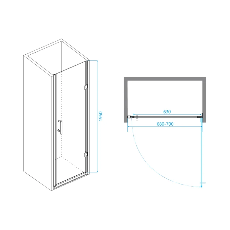 Душевая дверь в нишу RGW PA-06B, 70 х 195 см, профиль черный, стекло прозрачное,41080607-14