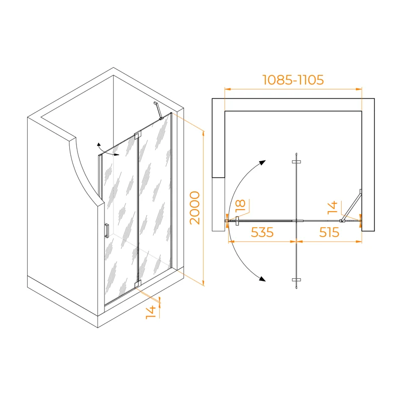 Душевая дверь RGW Hotel HO-014 110 350601411-21 профиль Хром стекло матовое