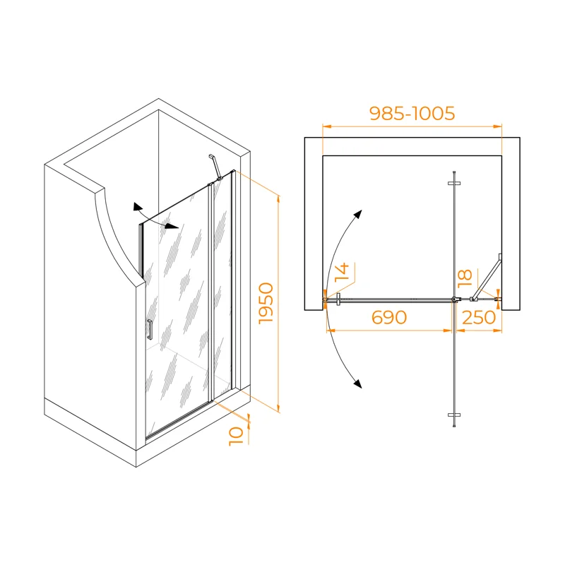 Душевая дверь RGW LE-004 351200410-21, 100 см, стекло матовое сатинат, профиль хром