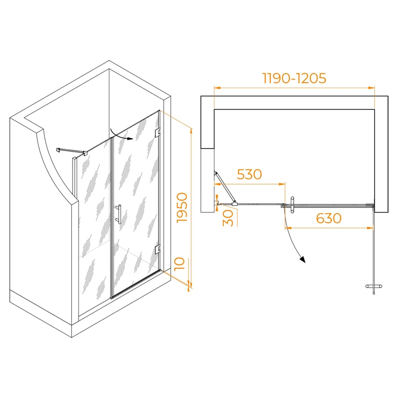 Душевая дверь RGW Hotel HO-012B 120 350601212-14 профиль Черный стекло прозрачное