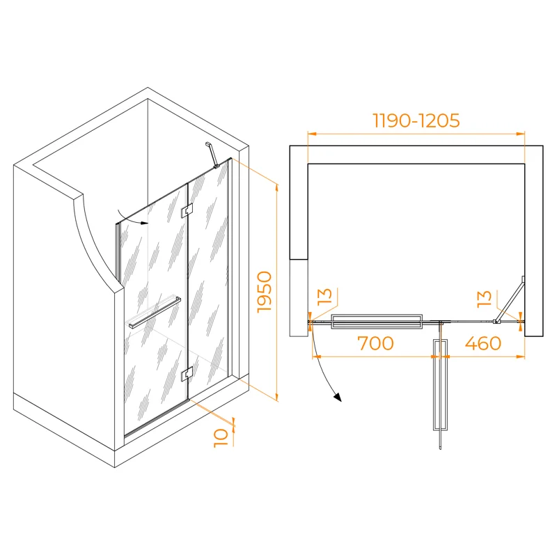 Душевая дверь RGW HO-008 профиль Хром, стекло Прозрачное, 120х195см
