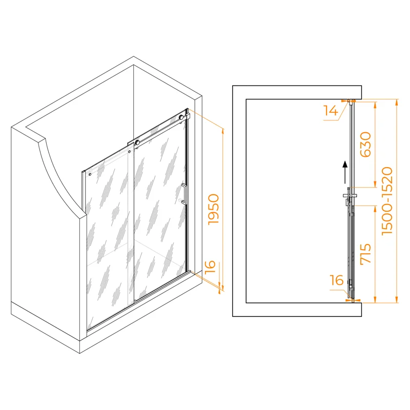 Душевая дверь RGW TO-14B, 150 х 195 см раздвижная, стекло прозрачное, профиль черный, 02071415-14