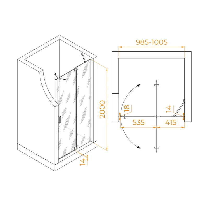 Душевая дверь RGW Hotel HO-014-B 100 350601410-14 профиль Черный стекло прозрачное