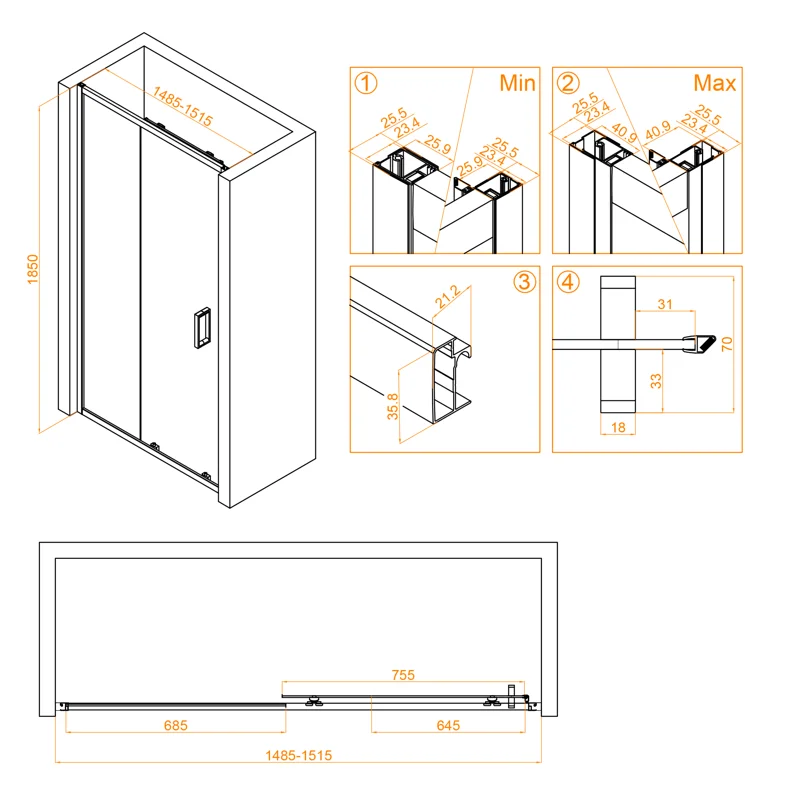 Душевая дверь RGW Classic 32091415-14 150х185 стекло прозрачное профиль черный