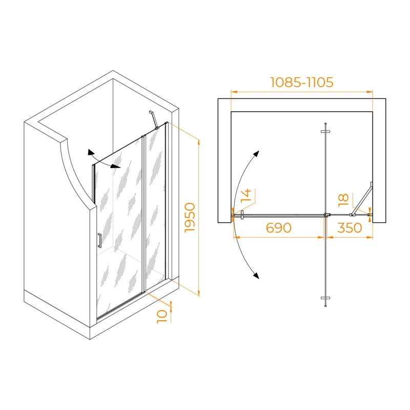 Душевая дверь RGW LE-004Gr 351200411-110, 110 см, стекло прозрачное, профиль серый