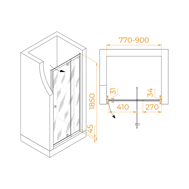 Душевая дверь RGW PA-02B NEW, 80 х 185 см, стекло прозрачное, профиль черный, 41080208-14