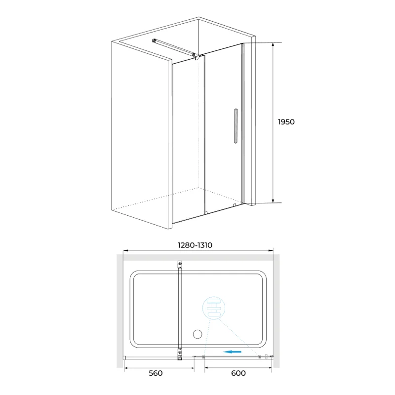 Душевая дверь в нишу RGW Tornado TO-18B 41071813-14, 130 см, стекло прозрачное, профиль черный