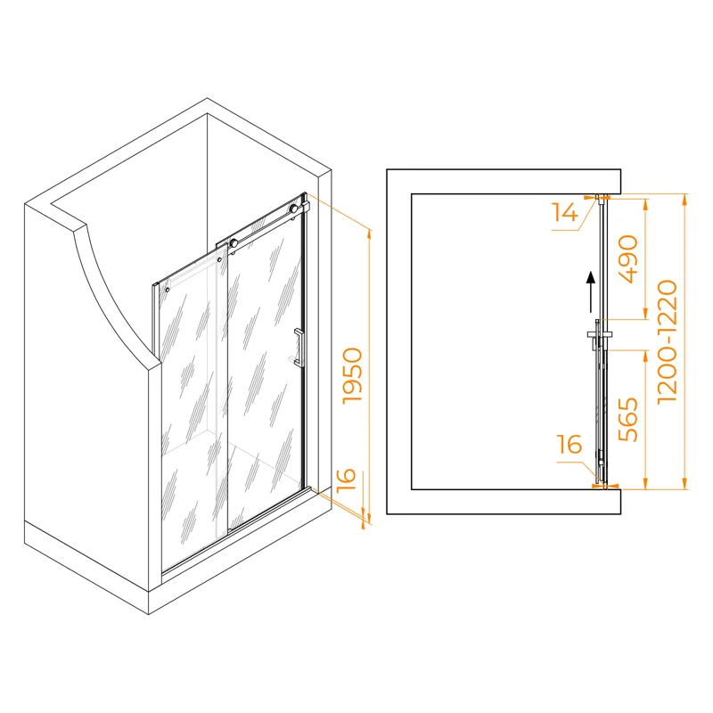Душевая дверь RGW TO-14, 02071412-11, 120 х 195 см раздвижная, стекло прозрачное, хром