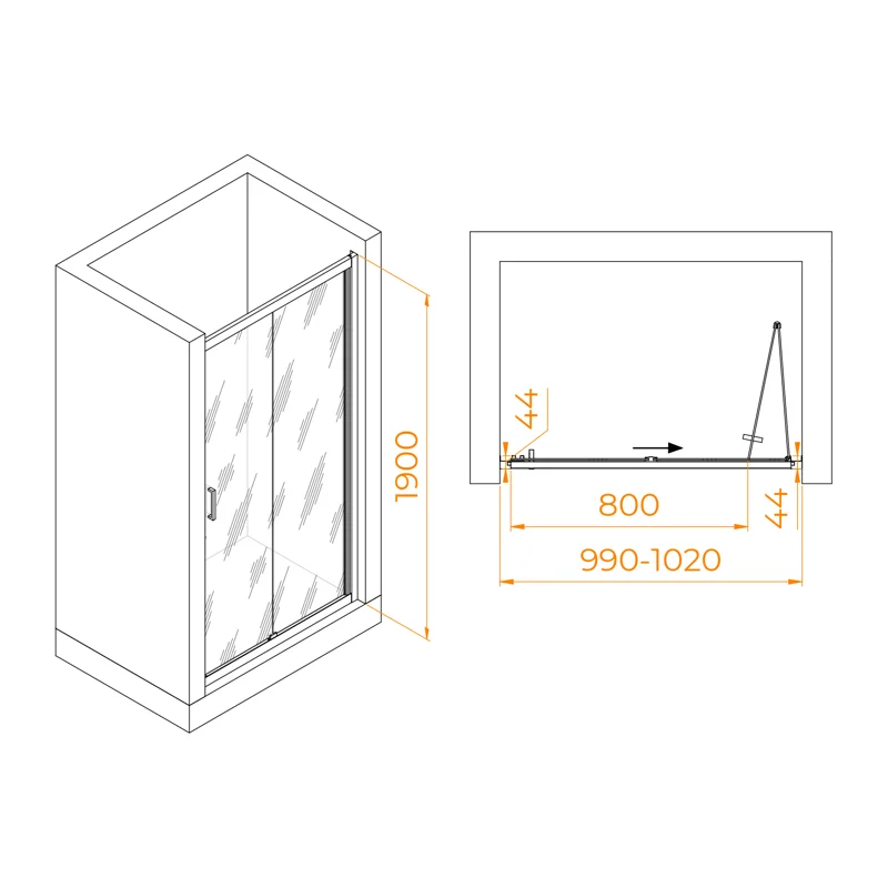 Душевая дверь в нишу RGW Passage PA-21B 06082110-14, 100 см, стекло прозрачное, профиль черный