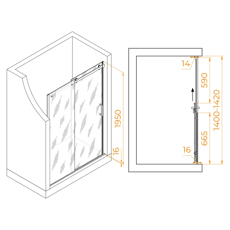 Душевая дверь RGW TO-14, 02071414-11, 140 х 195 см раздвижная, стекло прозрачное, хром