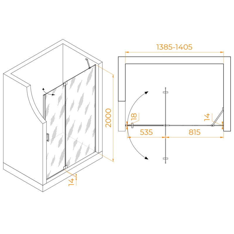 Душевая дверь RGW Hotel HO-014 140 350601414-11 профиль Хром стекло прозрачное