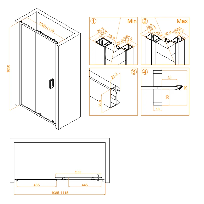 Душевая дверь RGW Classic 32091411-14 110х185 стекло прозрачное профиль черный