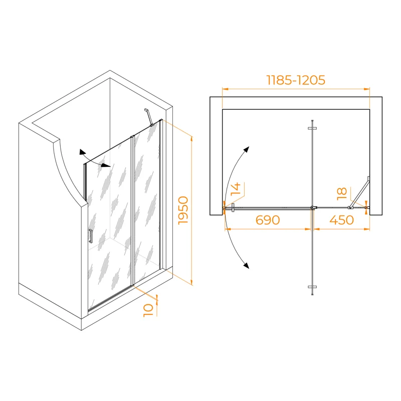 Душевая дверь RGW LE-004 351200412-21, 120 см, стекло матовое сатинат, профиль хром