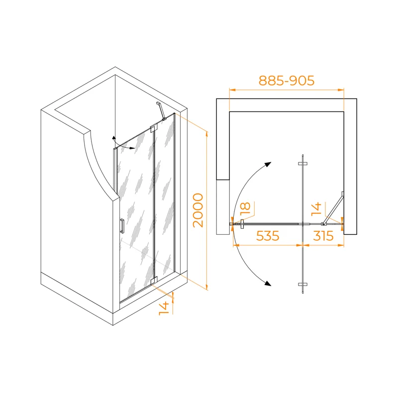 Душевая дверь RGW Hotel 350601409-210 90х200 стекло матовое профиль сатин
