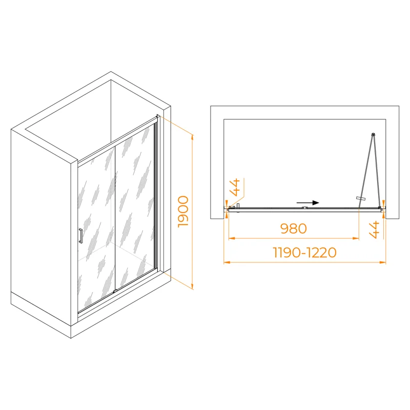 Душевая дверь в нишу RGW Passage PA-21B 06082112-14, 120 см, стекло прозрачное, профиль черный