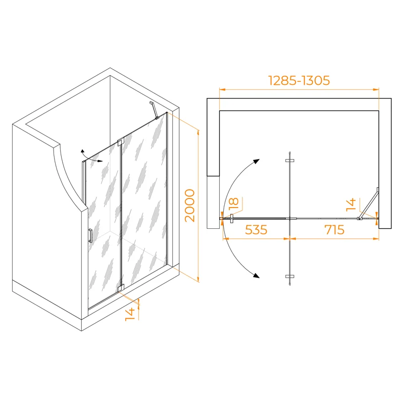 Душевая дверь RGW Hotel HO-014-B 130 350601413-14 профиль Черный стекло прозрачное