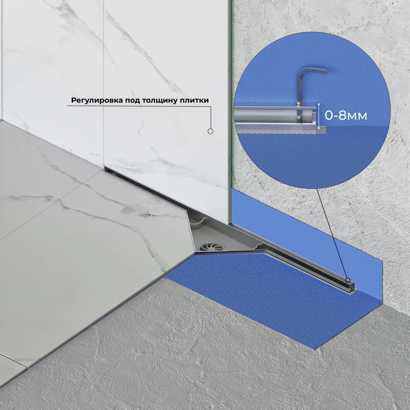 Дренажный канал RGW SDR-60 21216000-011, 60 см, решетка под плитку, хром