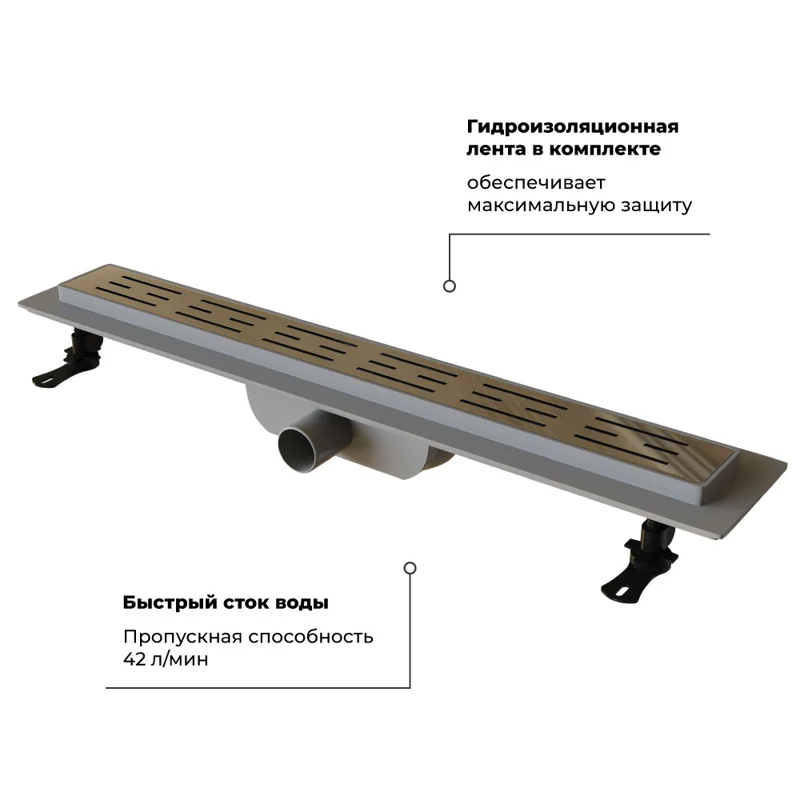 Дренажный канал RGW Drain Leo-10 60211060-01, 80 см, с решеткой из нержавеющей стали, хром