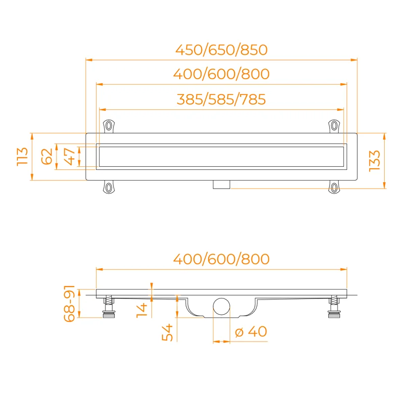 Дренажный канал RGW Drain Leo-11 60211160-01, 60 см, с решеткой под плитку, хром