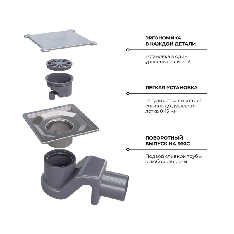 Душевой трап RGW Shower Drain SDR-13, 11 х 11 см, решетка хром, 47211311-01