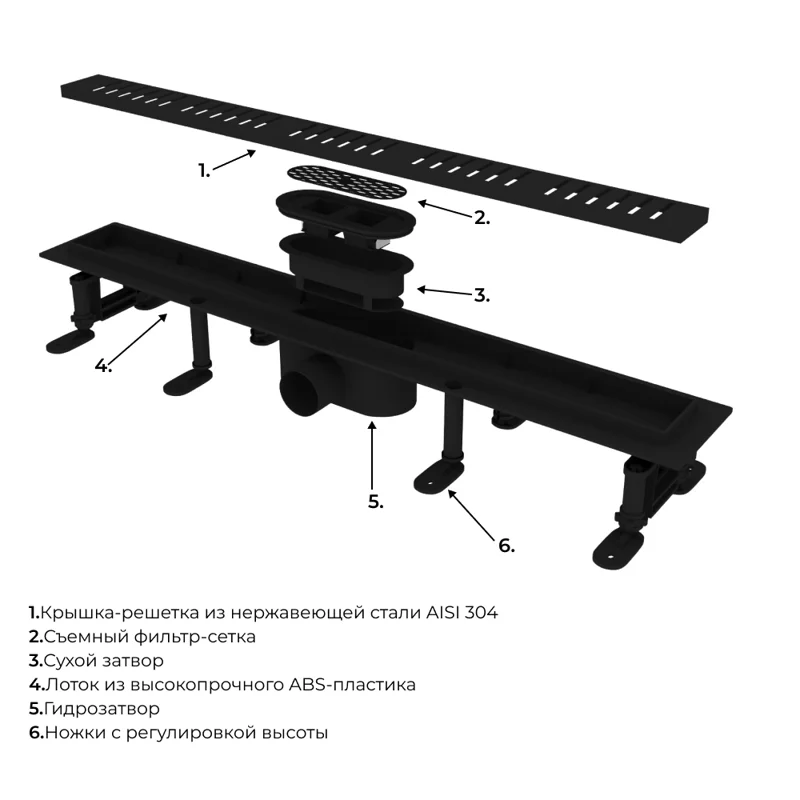 Дренажный канал RGW SDR-34B-80, 80 см, решетка черная, 64213480-04