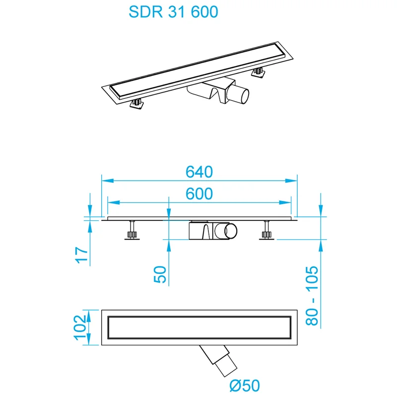Дренажный канал RGW Shower Drain SDR-31B, 60 см, решетка черная, 47213160-04