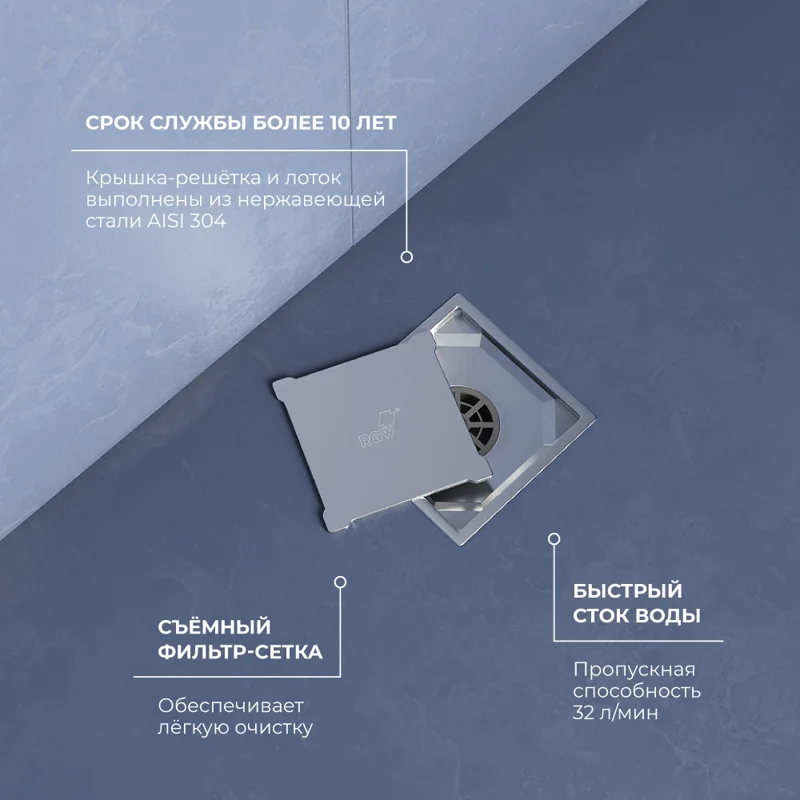 Душевой трап RGW Shower Drain SDR-13, 11 х 11 см, решетка хром, 47211311-01
