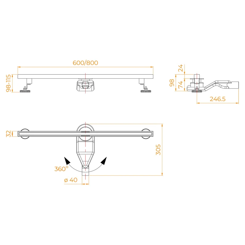 Дренажный канал RGW SDR-51S 76215160-13, 60 см, под плитку, цвет сатин