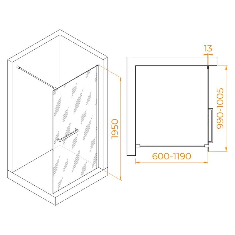 Душевая стенка RGW WA-040 Walk In, 100 см, стекло прозрачное, профиль хром, 35104010-11