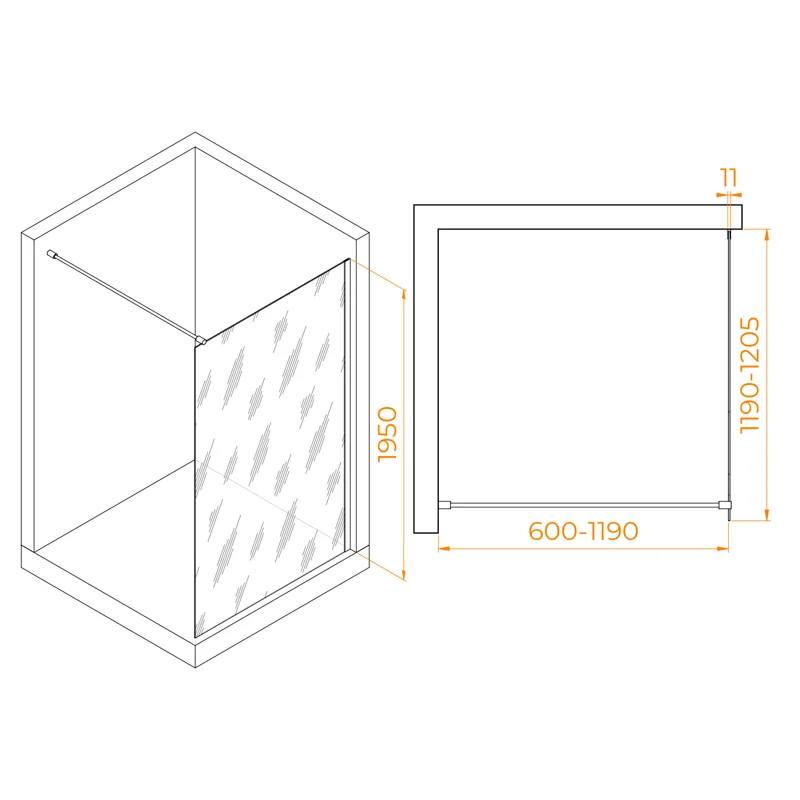 Душевая стенка RGW Walk In WA-002, 35100212-31, 120 см, стекло тонированное, профиль хром